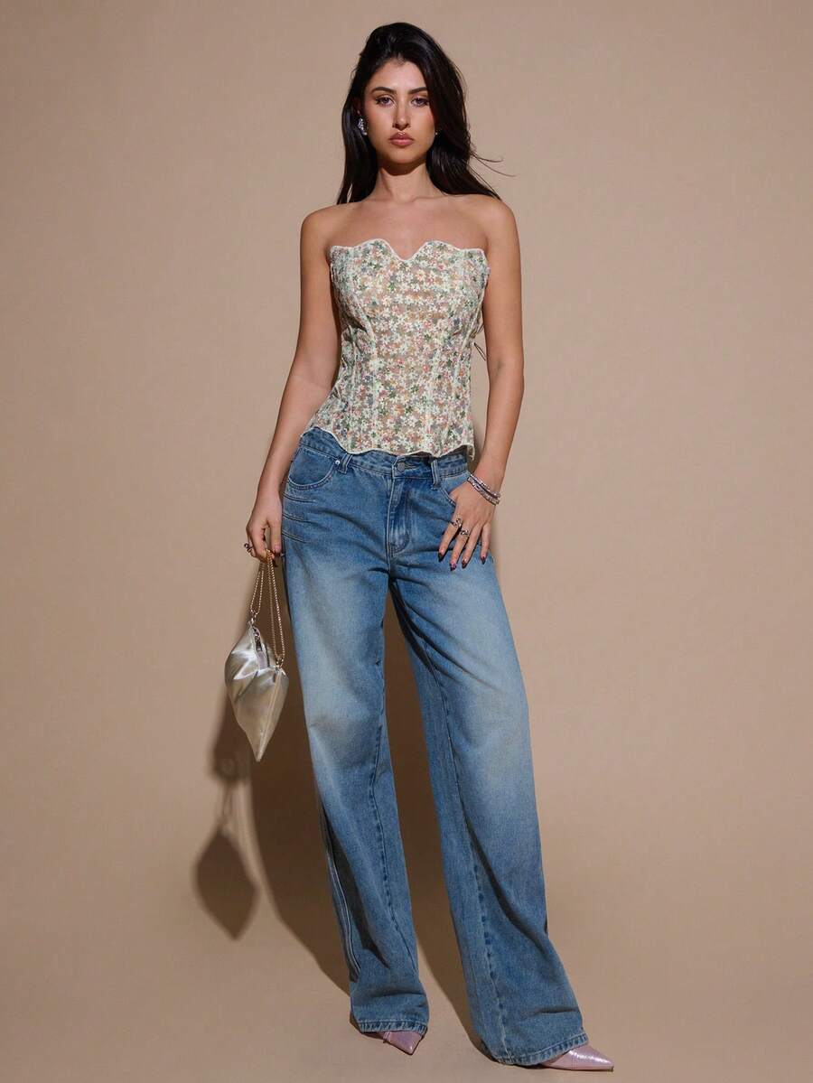 SHEIN BAE 女式碎花修身吊带背心，时尚夏季百搭背心 - 白色 - 查看 1