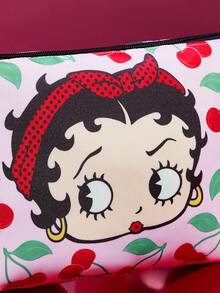 Betty Boop x SHEIN 1个卡通图案印花轻质涤纶纤维化妆包，适合收纳化妆品、文具、日用品、数码产品，非常适合通勤、上学、旅行，男女老少皆宜，学生适用，趣味十足，樱桃图案，是送礼佳品，也适合派对、节日、情人节等场合。 - 彩色 - 查看 5