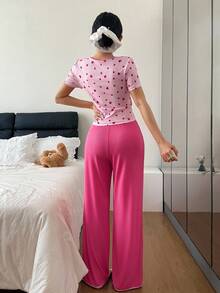 SHEIN 女士粉色心形领带睡衣套装 - 彩色 - 查看 2