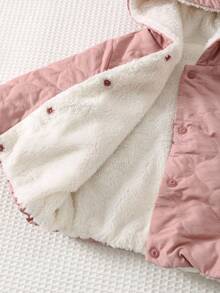 Cozy Pixies Baby Girl Thermal Lined Hooded Long Sleeve Thick Jacket, Comfortable & Versatile, Pink Coat, Winter Coat, Quilted Jacket, Thermal, Thickened, Fall And Winter Clothes