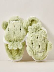 Cuccoo 可爱毛绒包头厚底保暖室内拖鞋，女士适用，秋冬 - 綠色 - 查看 1