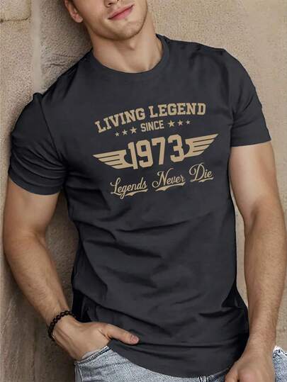 Manfinity Homme 自 1973 年以来，传奇经典图案男士短袖 T 恤，复古风格短袖上衣男士复古 T 恤