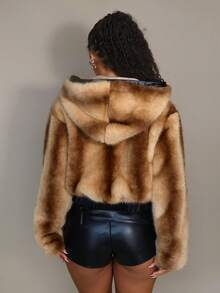 Amplova Chaqueta elástica con cremallera y parches de piel sintética sexy para mujer en otoño/invierno - Multicolor - Ver 2