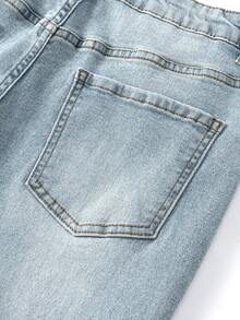 Teen Boys Casual Fashionable Versatile Light Blue Washed Ripped Jeans, Leg Flattering, High Stretch For Comfort And Easy Wear, Essential Item For Stylish Boys - Medium Wash - View 8