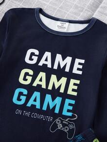 2pcs Boys' Soft & Comfortable Video Game Graphic Print Snug Fit Pajama Set, Sporty Basketball Print, Fluorescent, Long Sleeve Top & Pants, Autumn/Winter Loungewear - Multicolor - View 5