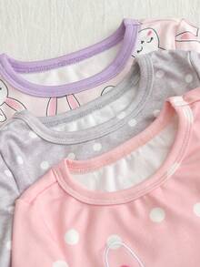 6pcs/Set Baby Girls' Soft & Comfortable Pajama Set, Pink Polka Dot Rabbit Embroidery, Rabbit Ear Decor, Playful & Cute Rabbit Print Home Outfit - Multicolor - View 7
