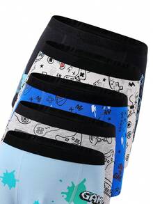 10pcs/Pack Boys' Colorful Gaming Print Cotton Boxer Briefs