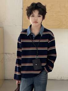 DAZY Tween Boy Casual Colorblock Striped Long Sleeve T-Shirt, Autumn