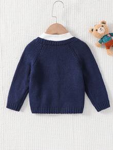 Cozy Pixies Baby Boy Cartoon Bear Pattern V-Neck Long Sleeve Cardigan Sweater