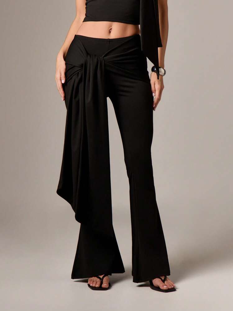 Tie Waist Wide Leg Flared Trousers