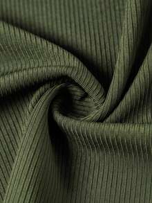 SHEIN Clasi 女式优雅罗纹修身T恤，领口和袖口饰有蕾丝花边 - 軍綠色 - 查看 11