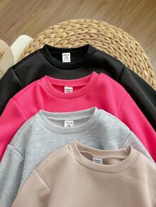 SHEIN 4件套女婴可爱纯色保暖长袖卫衣，秋冬季 - 彩色 - 查看 7