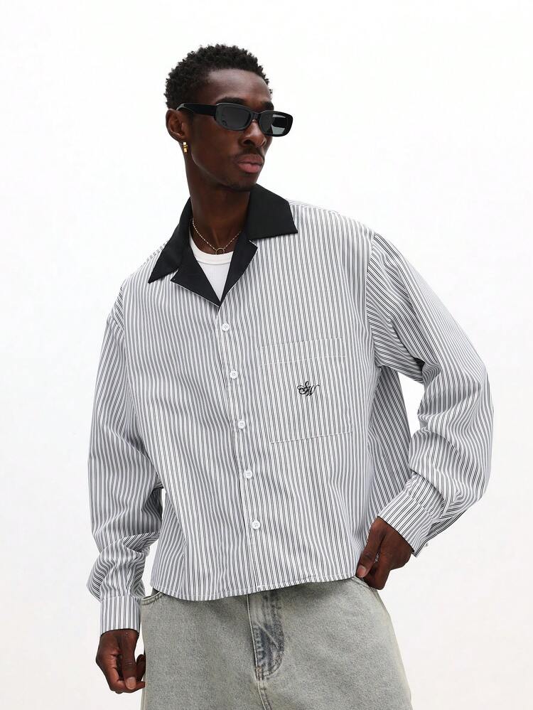 Camicia a righe squadrata con colletto a contrasto