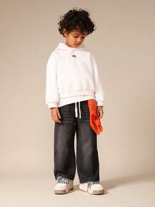 SUMWON 男童阔腿抽绳牛仔裤，休闲宽松版型，适合日常穿着和度假。 - 黑色 - 查看 3