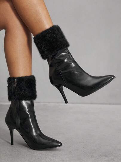 CUCCOO SZL Women's Pointed Toe Stiletto Buckle Sexy Elegant Fashion Mid-Calf Boots