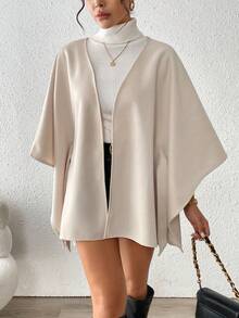 SHEIN PETITE 时尚、简约、休闲、百搭的女士罩衫，杏色，优雅女士大衣。 - 杏色 - 查看 6