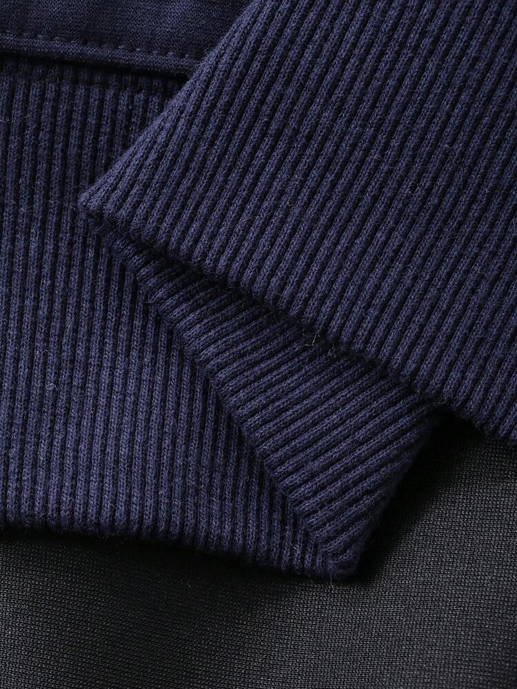 Men's Letter Print Crew Neck Pullover Sweatshirt, Navy Blue, Autumn/Winter