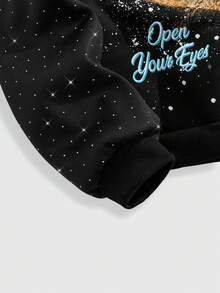 ROMWE MEN Street Life Felpa casual con stampa occhi di moda d'avanguardia da uomo, top a maniche lunghe - nero - Visualizzare 5