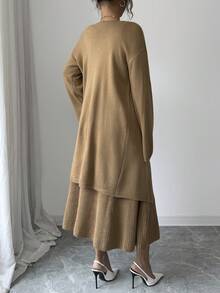 SHEIN Elenzya 2pcs Floral Sleeveless Dress & Long Cardigan Sweater Set For Women, Autumn/Winter