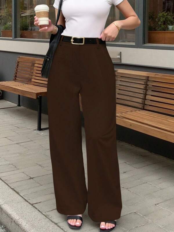 INAWLY Pantalones de traje de unicolor casual para mujer