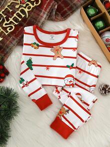 2pcs Young Boy  Print Snug Fit Tight Fit Pajamas Long Sleeve Top And Pants Pajama Set Kids Christmas Pajama Toddler Boy Pajamas Set Gingerbread Pajamas Christmas Pajamas For Girl And Boy Family Christmas Matching Pajamas Set - Multicolor - View 5
