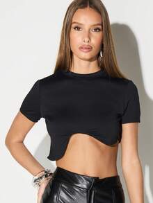 KIZN Camiseta corta de manga corta con cuello redondo, básica y casual, con dobladillo de alambre