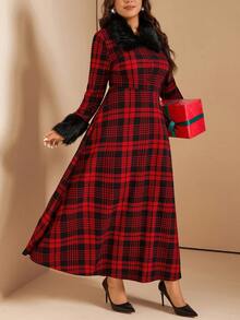 Comfylo Robe longue en polaire à imprimé écossais élégante, grande taille, Noël - Multicolore - Voir 8