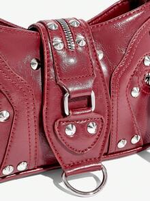 SHEIN ICON Quý cô, Túi đeo vai nữ, Túi Hobo, Thời trang, Cá nhân hóa, Đơn giản, Đa năng, Đường phố, Những cô gái ngọt ngào và sành điệu, Những cô gái nóng bỏng, Y2k, Đinh tán, Phong cách Biker, Punk, Đỏ - Màu Đỏ Sâu - Xem 7