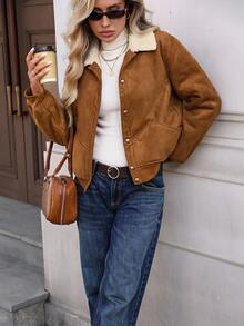 SHEIN LUNE Damen Lässig Fleece Taschen Fliegerjacke