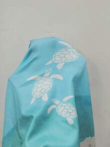 女士无袖圆领渐变海龟和沙滩印花休闲背心，适合夏季度假 - 淺藍色 - 查看 4