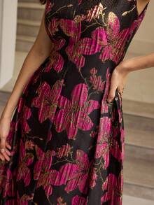 ZEYLAH Women's Jacquard Waist Flared Dress, Autumn/Winter - Hot Pink - View 3
