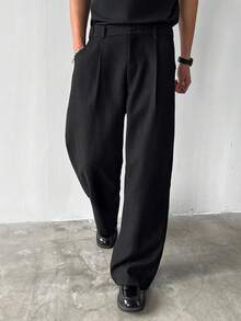 Manfinity Hypemode Men's Thicker Wide Leg Pleated Trousers With Pockets, Autumn, Fall - Black - View 5