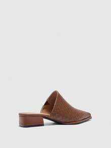 CUCCOO BIZCHIC 女式复古棕色编织压纹粗跟穆勒鞋 - 棕色 - 查看 8