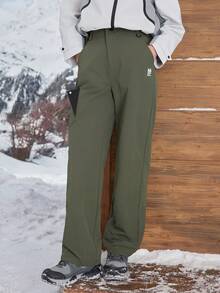 SHEIN In My Nature Pantalones rectos y sueltos de senderismo con bolsillos y parches para mujer, de estilo deportivo casual - Verde militar - Ver 1