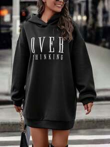 EMERY ROSE 女士休闲字母图案落肩卫衣，秋季，圣诞节 - 黑色 - 查看 5