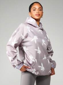 Missguided x Playboy 超大款兔子印花连帽衫长袖套头衫休闲街头风上衣 - 灰色 - 查看 1