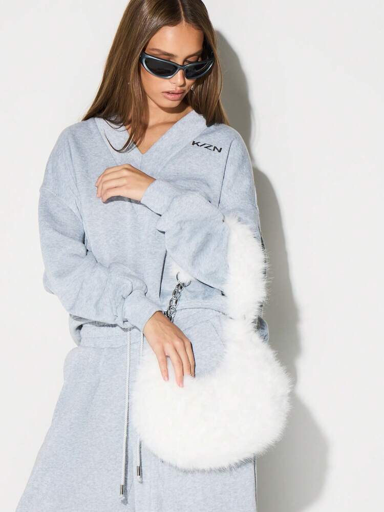 KIZN Plush Faux Fur Handbag With Chain Handle