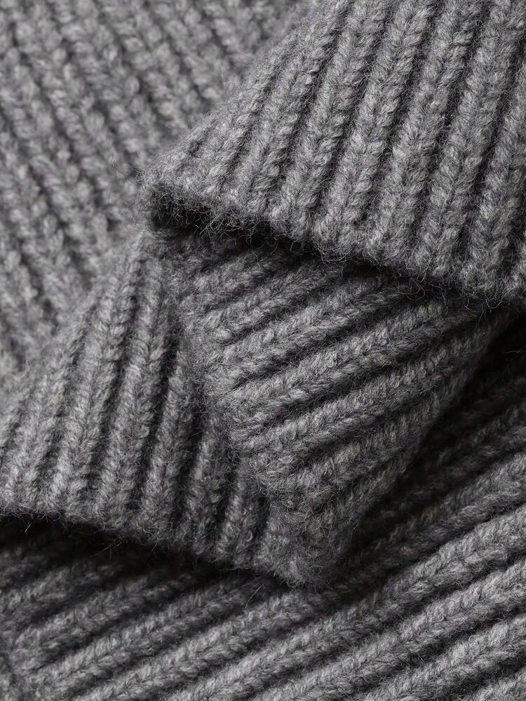 Men's Solid Dark Gray Textured Knit Sweater, Autumn