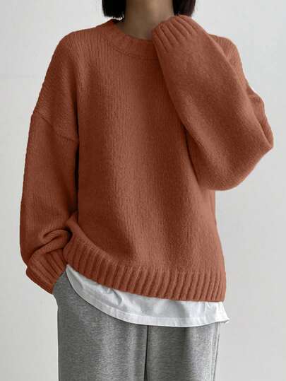 DAZY Women's Casual Solid Color Dropped Shoulder Pullover Sweater