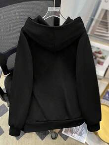 SHEIN Teen Boy Casual Loose Comfortable Versatile Solid Color All-Match Sweatshirt Autumn Winter Clothes ForGirln - Black - View 2