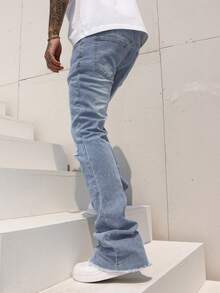 Manfinity Homme Quần jeans ống loe ống rộng, rách gấu dành cho nam - Rửa nhẹ - Xem 4