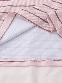 SHEIN 少女时尚休闲优雅可爱街头风格混合条纹蕾丝边长袖 T 恤，秋季 - 粉色 - 查看 7