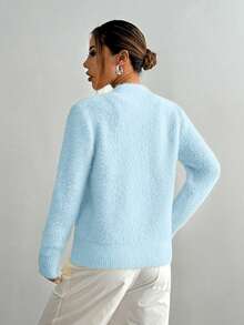 SHEIN Unity Cárdigan de punto casual con botones en forma de corazón de colores, de manga larga, para otoño/invierno - Azul - Ver 2
