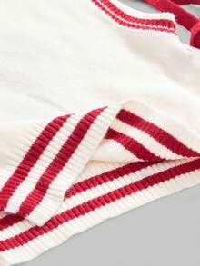 ROMWE Kawaii 大码女式情人节樱桃刺绣蝴蝶结针织背心 - 杏色 - 查看 3