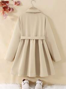 SHEIN Tween Girls Solid Simple Color Long Coat With Lapel, Suitable And Warm For Autumn Winter, Daily Wear, Casual Occasion, Back To School Girls Trench Coat Girls Winter Coat Kids Trench Coat Girls Coat