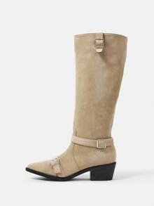 Styleloop Damskie buty z klamrą, szpiczastym noskiem i grubym obcasem, modne i eleganckie - Wielbłąd - Zobacz 2