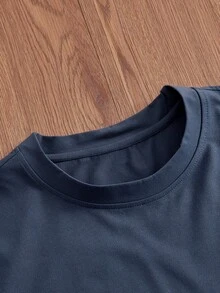 SWAVVY 男士修身短袖海军蓝T恤，全身数码印花，夏季 - 藍色 - 查看 3