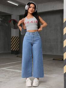 SHEIN ICON Quần Jeans Baggy Rộng Rãi, Thường Ngày, Đa Năng, Cỡ Lớn, Giặt, Viền Xỉn - Rửa nhẹ - Xem 4