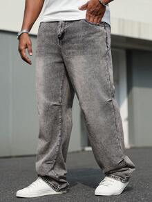 Manfinity Homme Quần jean nam màu xám đơn giản, thường ngày cỡ lớn - màu đen - Xem 3