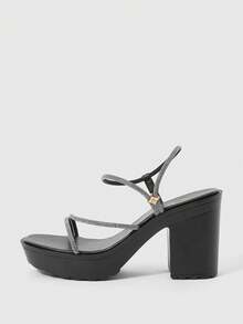 CUCCOO SZL Women's Rhinestone Embellished Thick Sole High Heel Mule Sandals - Black - View 2